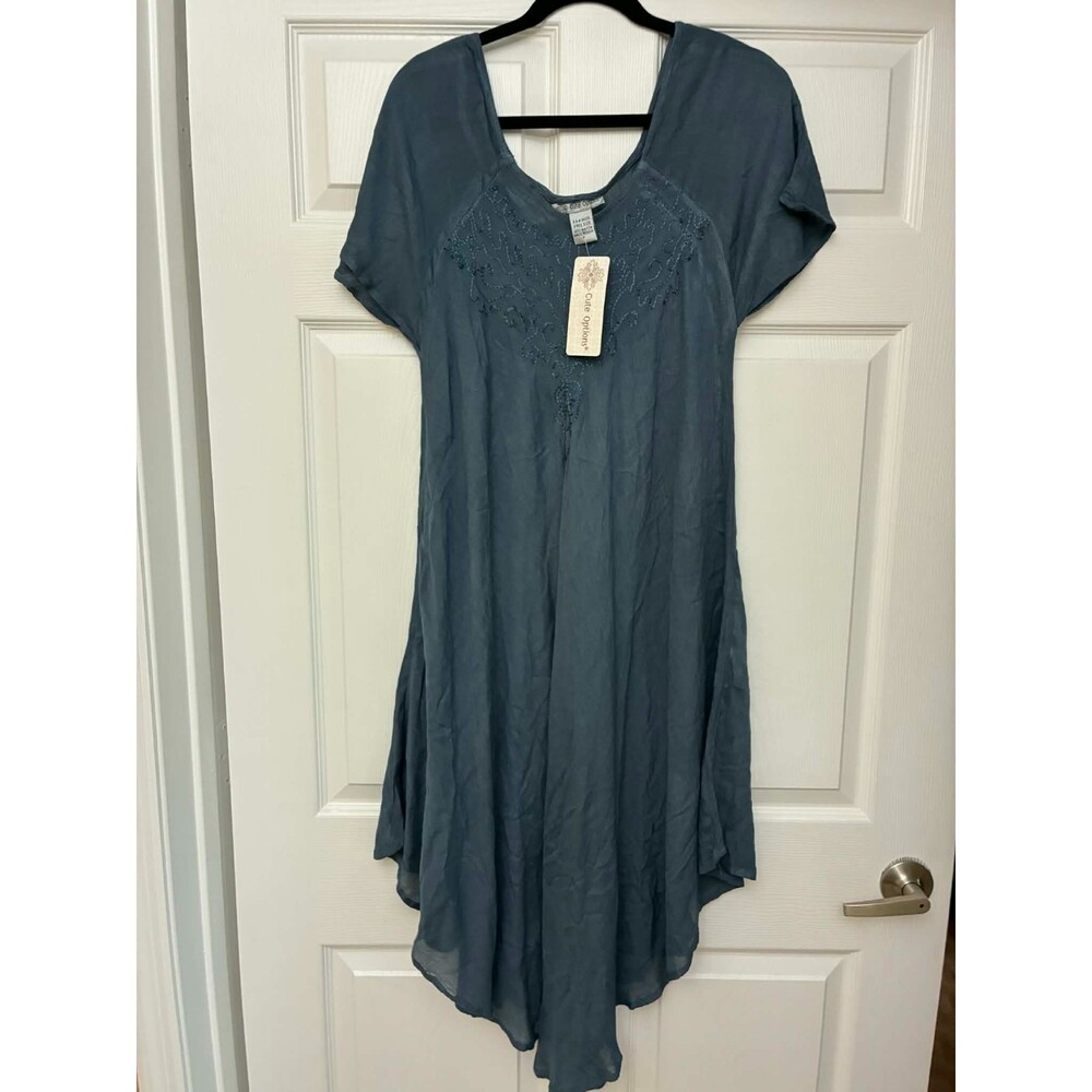 Cute Options Womens Flowy Rayon Dress One Size Blue Gray Asymmetrical NWT